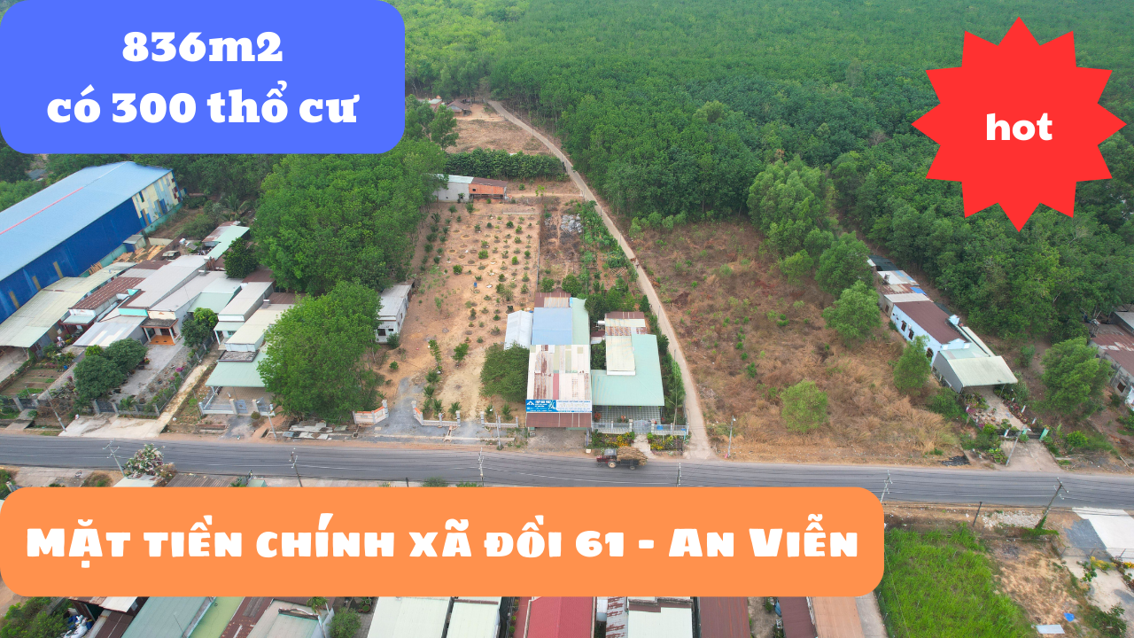 Bán nhà vườn 863m2 có 300 thổ cư tại Trục Chính Xã Đồi 61 - Trảng Bom.