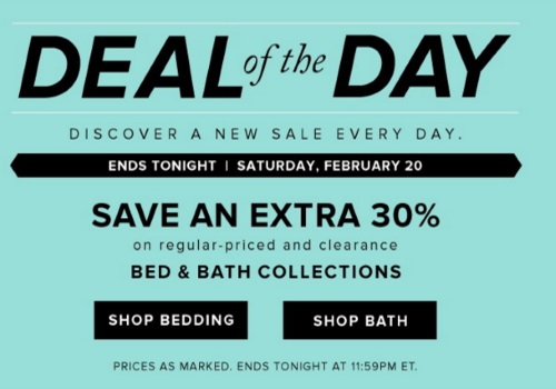 Hudson's Bay Deal of the Day Extra 30% Off Bed & Bath Collections