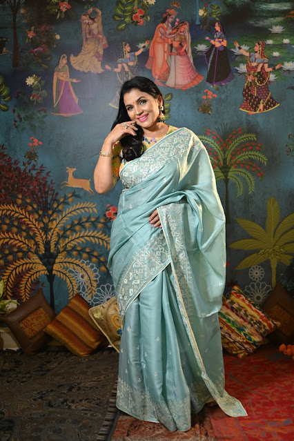 Pure Tussar, teal colour saree