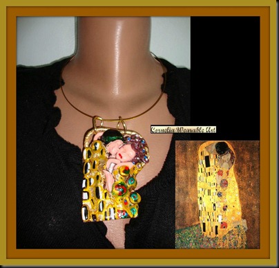 Wearable Art Gustav Klimt THE KISS Inspired Necklace