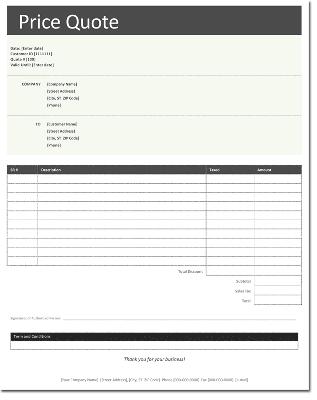 Price Quotation Samples | Template | Format | Excel - Project