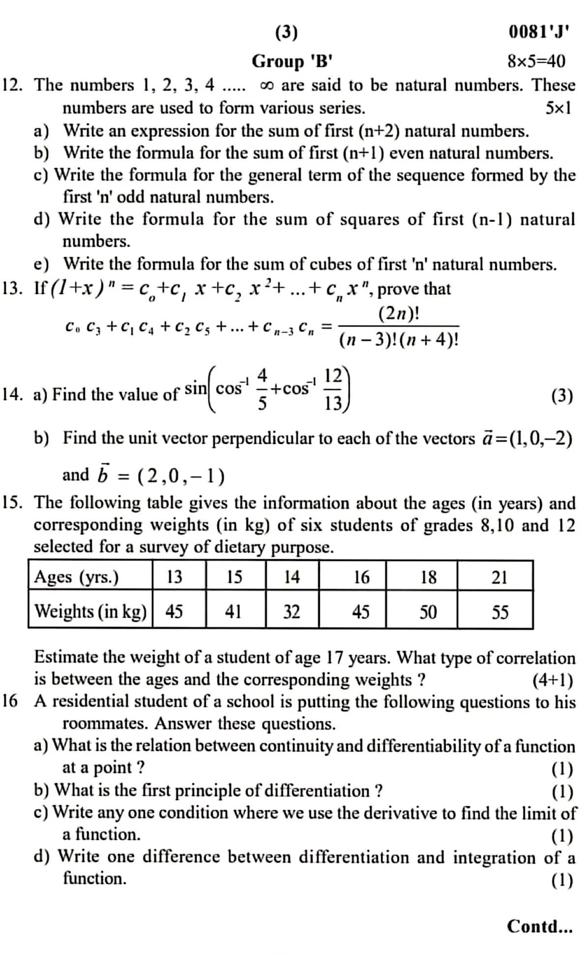 Class 12 Maths Model Question 2079