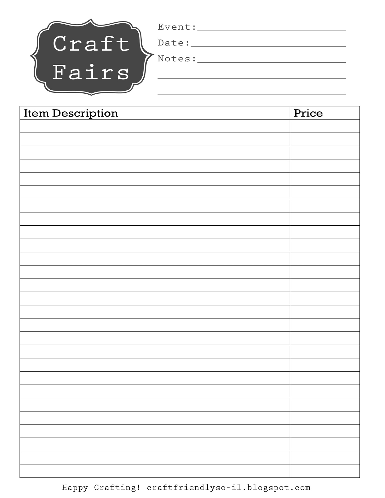 Free Printable // Craft Fair Inventory Sheet