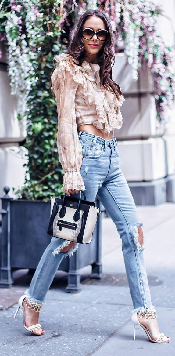 ootd: blouse + jeans + bag + heels