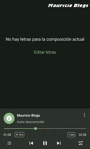 Aplicación de Simple Music Player para celular