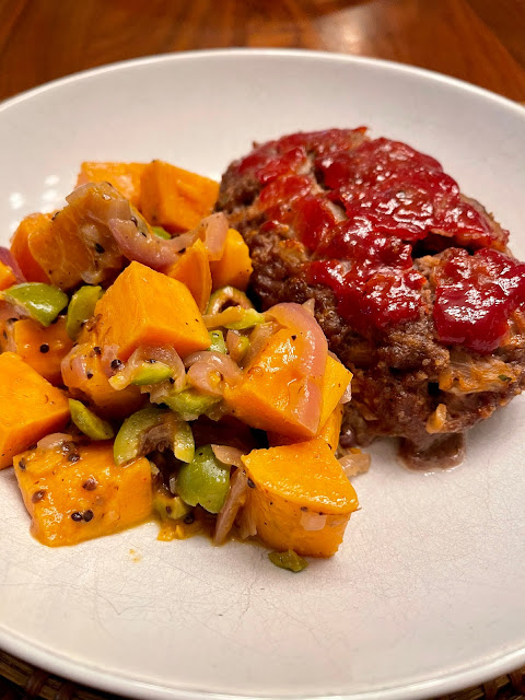 dinner: meatloaf and sweet potatoes