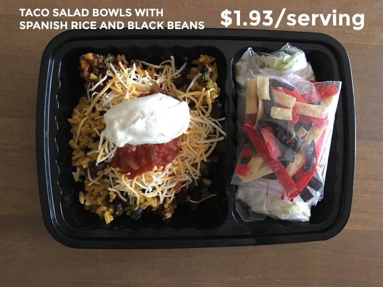 taco salad bowls with spanish rice and black beans