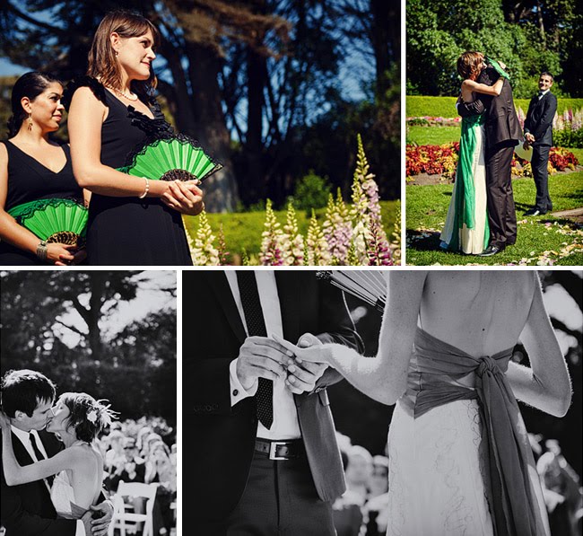 Emilie's dress is by chrissy waiching and Russell's suit is by dries van