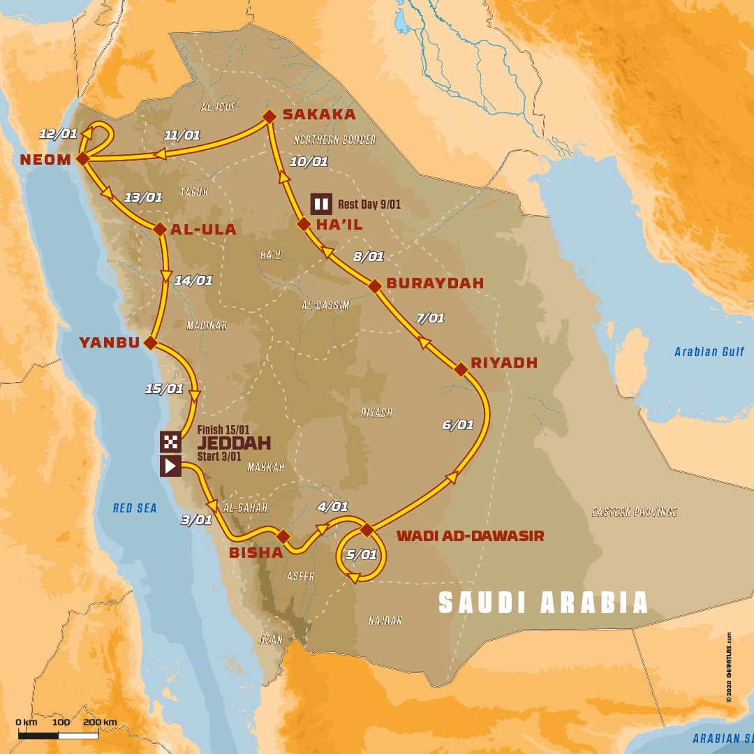 Así será el recorrido para el Dakar 2021 en Arabia Saudita