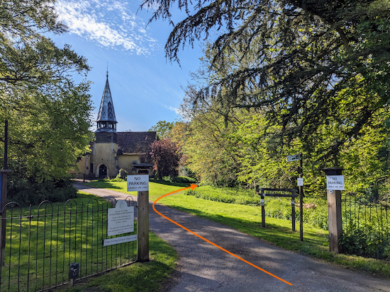 Turn right through the church gate then follow Stapleford footpath 3