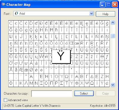 Windows special Character Map