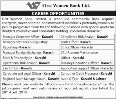 First Women Bank Jobs 2019 | Salary Package Rs. 30,000