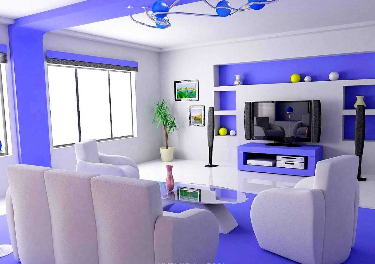 50 Dekorasi Interior Ruang Tamu Dengan Warna Cat Biru Bhadrasana