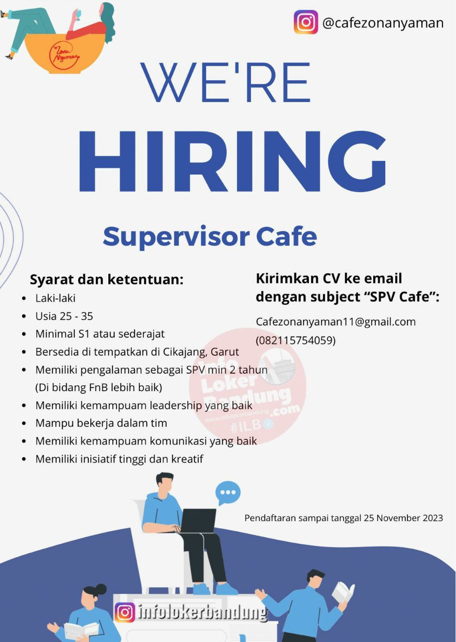 Lowongan Kerja Supervisor Cafe Zona Nyaman Bandung November 2023