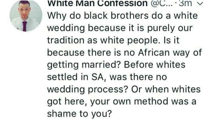 WHY DO BLACK PEOPLE DO WHITE WEDDING BECAUSE IT IS A WHITE PEOPLE TRADITION.