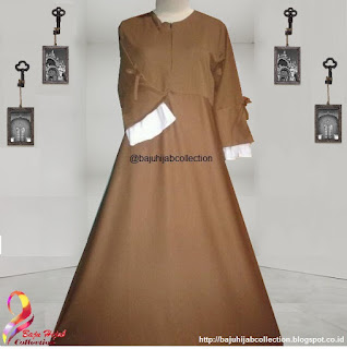 Gamis Misbee Coklat Lengan Terompet Kombinasi Putih