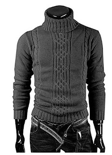 Cidere Men Ribbed Slim Fit Knitted Pullover Turtleneck Sweaters with Twist Patterned