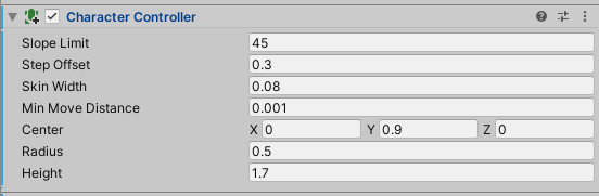 Setting the character controller settings