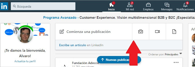 Interface de Linkedlm para insertar una nueva publicacion