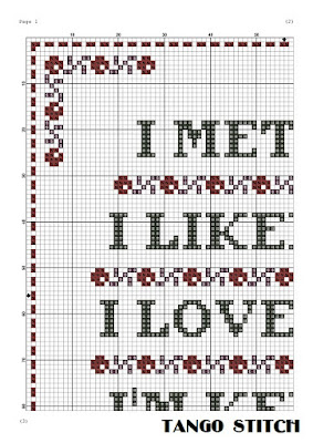 I met you Valentine day romantic quote cross stitch pattern, Tango Stitch