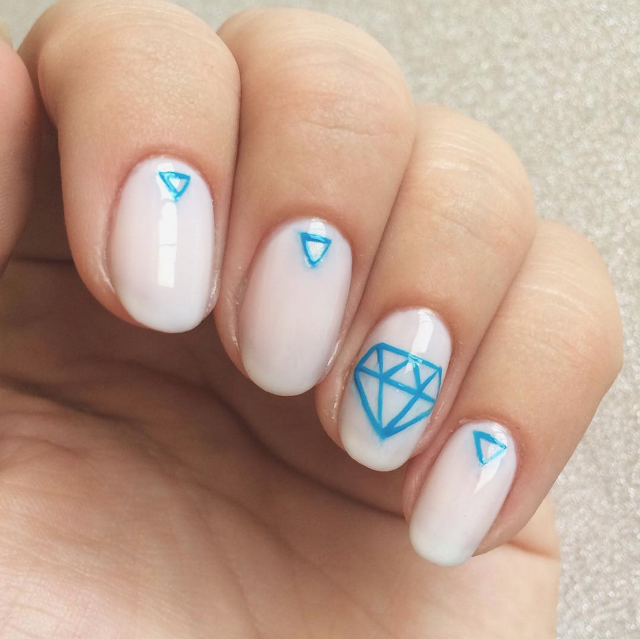 "Something Blue" engagement nail art by @chalkboardnails