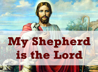 Picture of Jesus the Good Shepherd with several sheep and a lamb, and a shepherd's crook - and the song title superimposed.