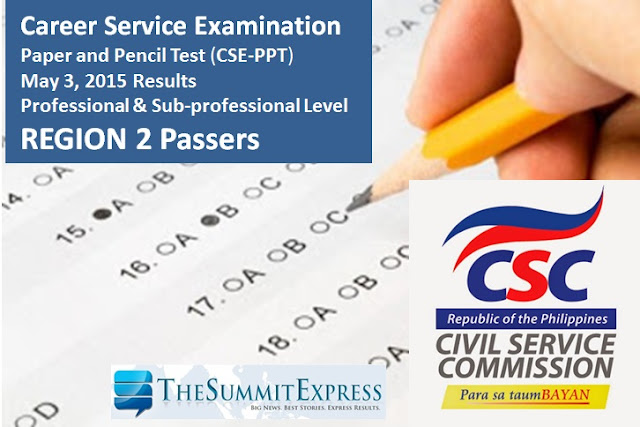 Region 2 Passers: May 2015 Civil service exam (CSE-PPT) results