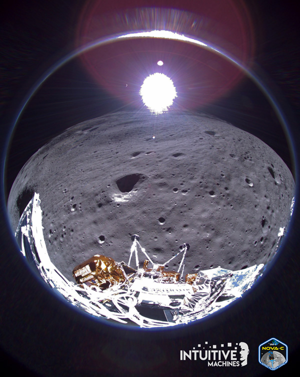 This final photo that was transmitted by Odysseus to Earth on February 29, 2024, shows the spacecraft as it descended towards the lunar surface for a landing...on February 22, 2024.