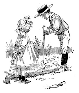 gardening children image illustration vintage artwork drawing