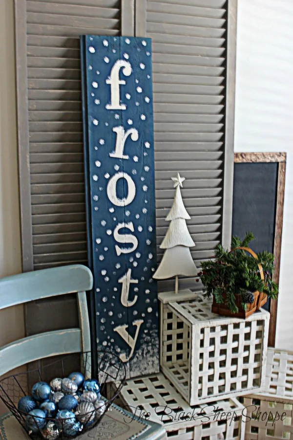 This is the "frosty" sign that I made along with some items I bought at a thrift store for photo props.