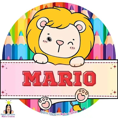 Solapín para niños Nombre Mario - Leones para imprimir