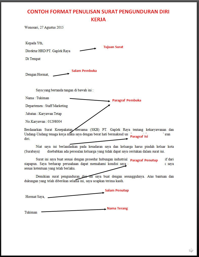  contoh surat pengunduran kerja resmiyang sopan dalam bahasa indonesia
