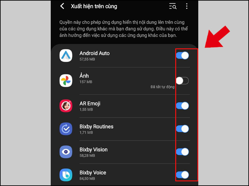 Nhấn vào TẮT ứng dụng bạn muốn tắt