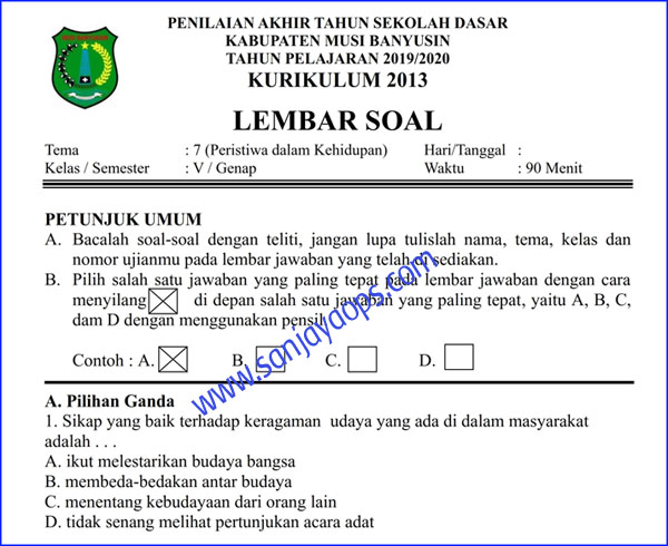 Soal Penilaian Akhir Tahun Pat Pas Kelas 5 Tema 7 Peristiwa