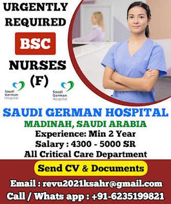 Urgently Required Staff Nurses for Saudi German Hospital, Madinah, Saudi Arabia
