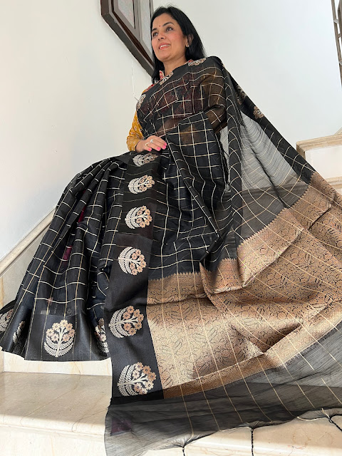 Timeless Elegance: Black Cotton Kanchee Saree with Silk Border