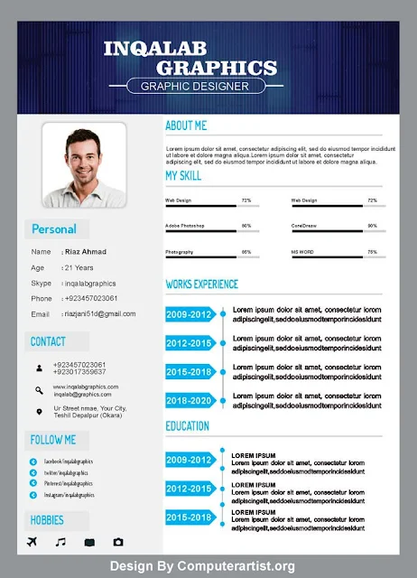 Cv Template Design, Free Vector art modern resume design PSD and Cdr file Free Download