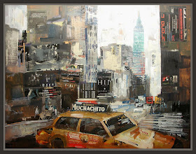 NUEVA YORK-PINTURA-ARTE-EMPIRE STATE BUILDING-TAXIS-CUADROS-ERNEST DESCALS-