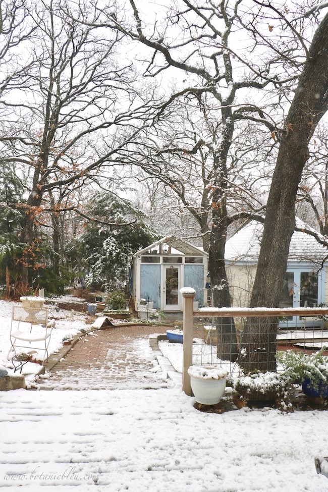 Sitting in a small woods, the little garden shed is now a garden HOUSE with a limestone exterior.