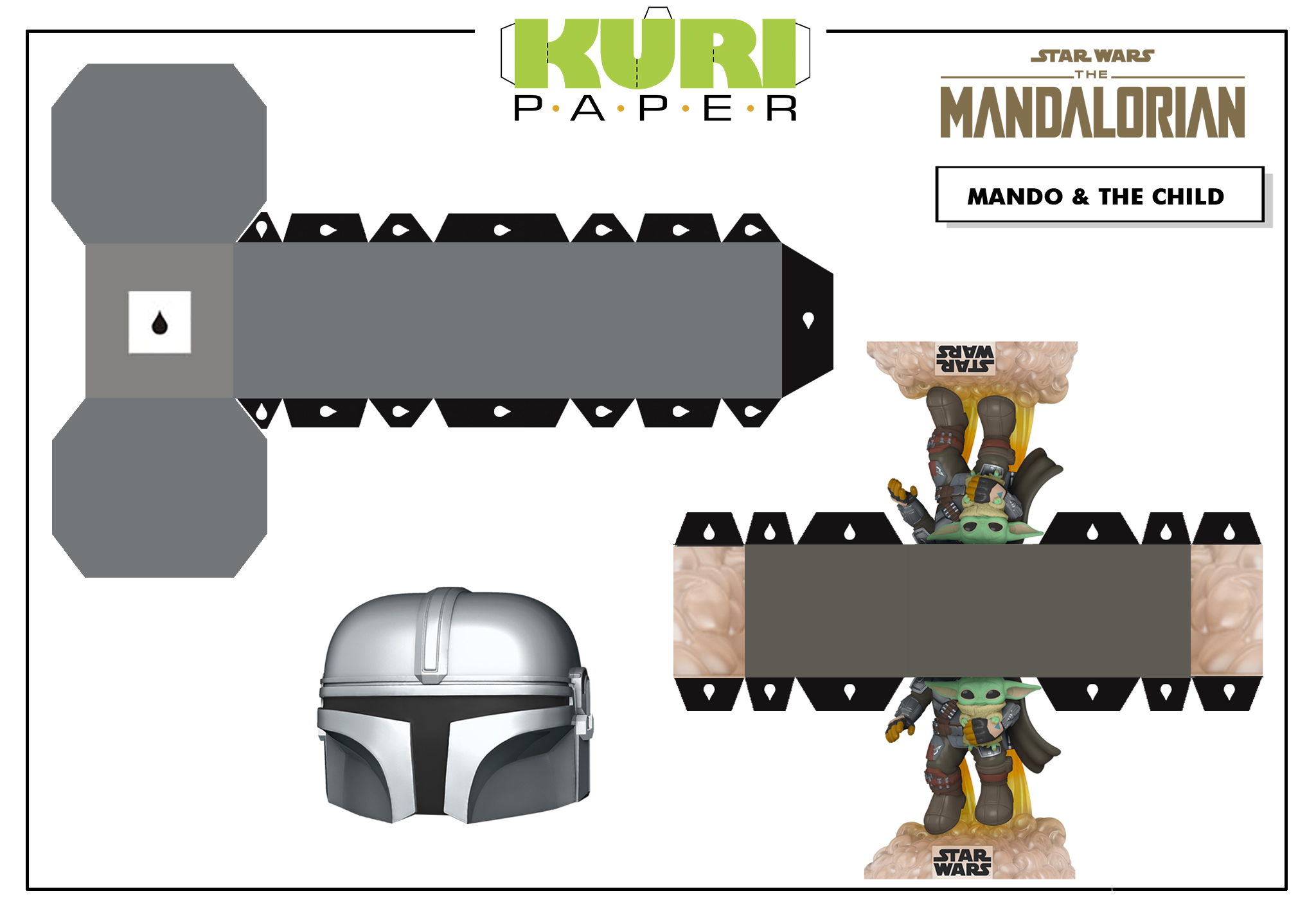 Kuri Paper - Mini Funko  Mando & Grogu The Mandalorian papercraft