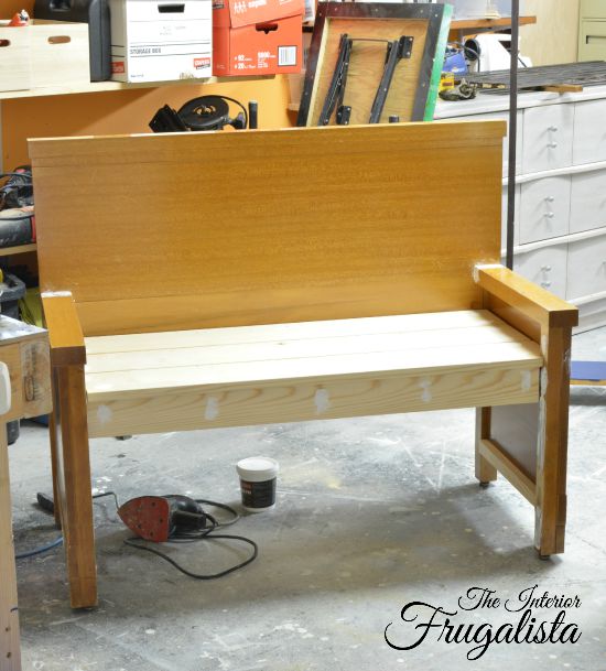 Process picture of headboard and footboard made into a bench