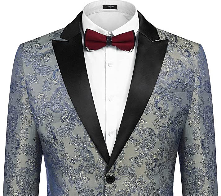 COOFANDY Men's Floral Tuxedo Paisley Suit Jacket Dress Dinner Party ...