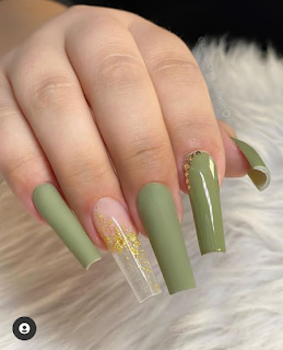 Olive green nail and white nail