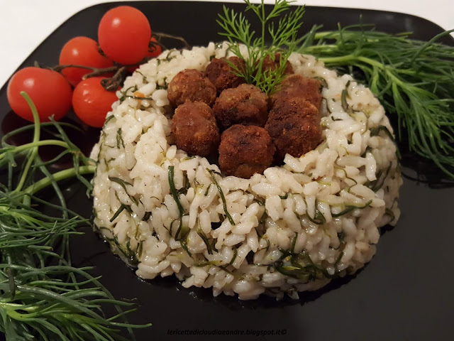 Risotto con agretti e polpettine all'aneto