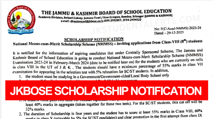 JKBOSE Scholarship Notification for NMMSS Examination 2023-24