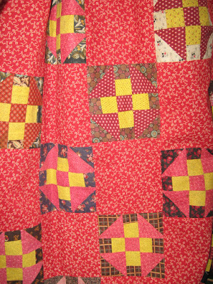 red and chrome yellow antique churndash quilt