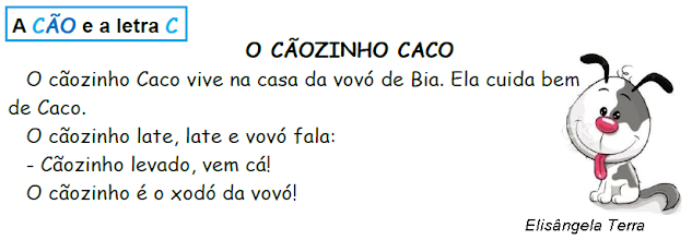 Pequeno texto O CÃOZINHO CACO, de Elisângela Terra