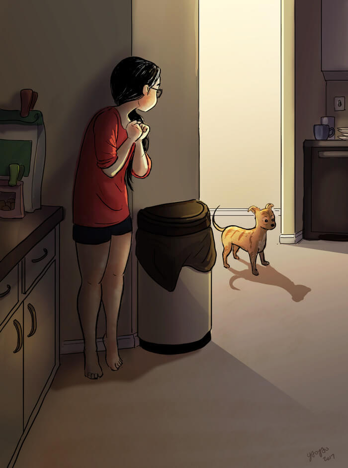 20 Beautiful Illustrations That Show What's Like To Live Alone - Playing With Your Pup