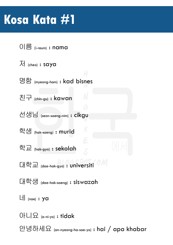  Bahasa Korea Kosa Kata 1 myKoreanWave Collection 