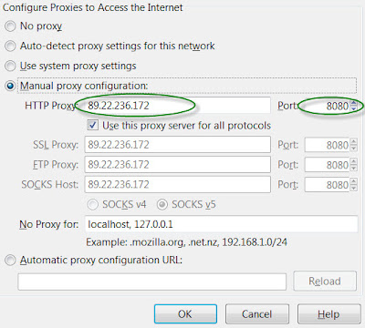 Proxy configuration on Firefox